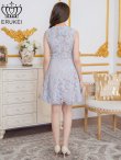画像3: [送料無料][ERUKEI]ブルー・総レース・ケミカルレース・ビジュー・ノースリーブ・Aライン・フレア・ミニドレス・ワンピース[即日発送][大きいサイズあり] (3)