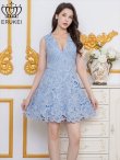 画像5: [送料無料][ERUKEI]ブルー・ホワイト・ワインレッド・総レース・ケミカルレース・ノースリーブ・Vネック・Aライン・ミニドレス・ワンピース[即日発送][大きいサイズあり] (5)