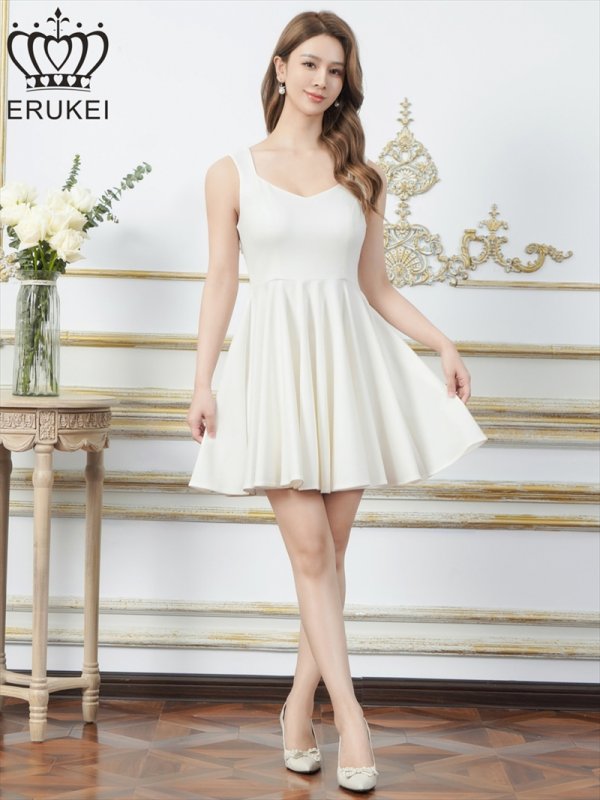 画像5: [送料無料][ERUKEI]ホワイト・レッド・ワンカラー・シンプル・ノースリーブ・Aライン・フレア・ミニドレス・ワンピース[即日発送][大きいサイズあり] (5)