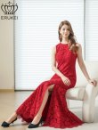 画像1: [送料無料][ERUKEI]レッド・ホワイト・総レース・ネックビジュー・ラインストーン・ノースリーブ・スリット・マーメイド・ロングドレス[即日発送][大きいサイズあり] (1)