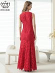 画像3: [送料無料][ERUKEI]レッド・ホワイト・総レース・ネックビジュー・ラインストーン・ノースリーブ・スリット・マーメイド・ロングドレス[即日発送][大きいサイズあり] (3)