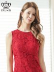 画像4: [送料無料][ERUKEI]レッド・ホワイト・総レース・ネックビジュー・ラインストーン・ノースリーブ・スリット・マーメイド・ロングドレス[即日発送][大きいサイズあり] (4)