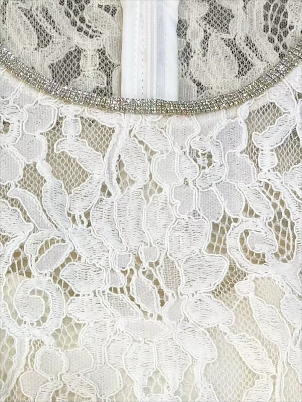 画像7: [送料無料][ERUKEI]レッド・ホワイト・総レース・ネックビジュー・ラインストーン・ノースリーブ・スリット・マーメイド・ロングドレス[即日発送][大きいサイズあり] (7)