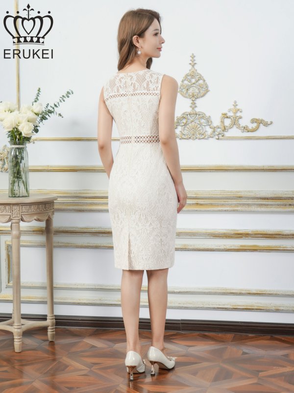 画像9: [送料無料][ERUKEI]レッド・ホワイト・ブラック・総レース・シアー・タイト・ミディアムドレス・ワンピース[即日発送][大きいサイズあり] (9)