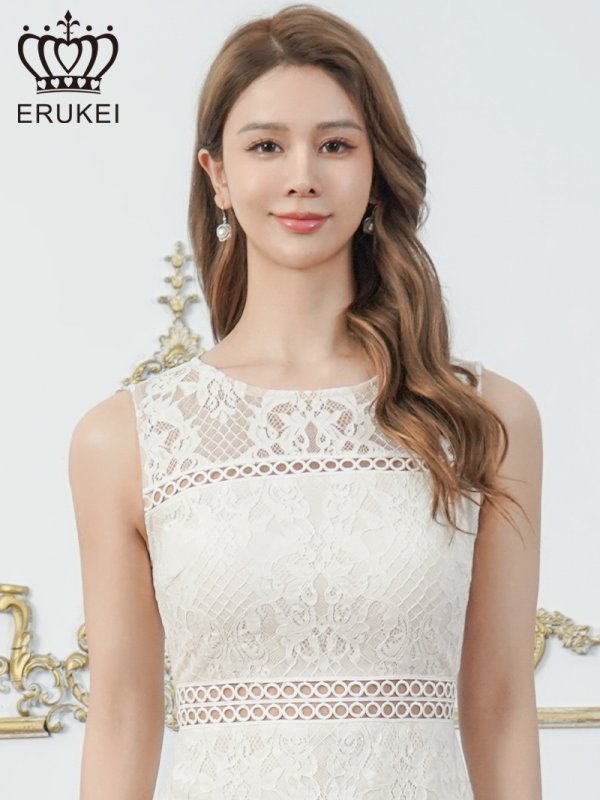 画像10: [送料無料][ERUKEI]レッド・ホワイト・ブラック・総レース・シアー・タイト・ミディアムドレス・ワンピース[即日発送][大きいサイズあり] (10)