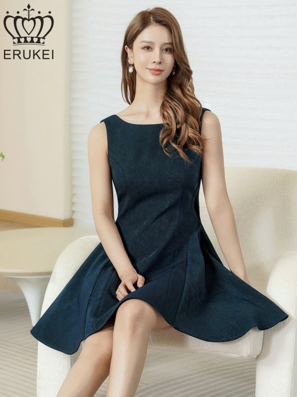 画像12: [送料無料][ERUKEI]グレー・グリーン・レッド・ワンカラー・リボン・背中見せ・Aライン・フレア・ミニドレス・ワンピース[即日発送][大きいサイズあり] (12)