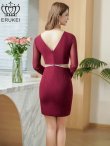 画像3: [送料無料][ERUKEI]ワインレッド・ラメ・カットアウト・ラインストーン・メッシュ・長袖・ロングスリーブ・タイト・ミニドレス・ワンピース[即日発送][大きいサイズあり] (3)