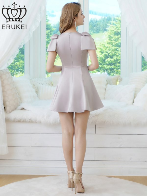 画像3: [送料無料][ERUKEI]グレー・アイボリー・ネイビー・ワンカラー・半袖・シンプル・Ａライン・リボン・ミニドレス・ワンピース[即日発送][大きいサイズあり] (3)