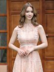画像4: [送料無料][ERUKEI]ベージュ・ホワイト・ネイビー・ワインレッド・ピンク・総レース・プチハイネック・ノースリーブ・Aライン・ミディアムドレス・ワンピース[即日発送][大きいサイズあり] (4)