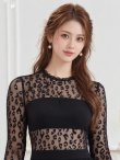 画像4: [送料無料][ERUKEI]ブラック・レオパード柄・シアー・長袖・ギャザー・大人フェミニン・セクシー・切替・Aライン・フレア・ロングドレス[即日発送][大きいサイズあり] (4)