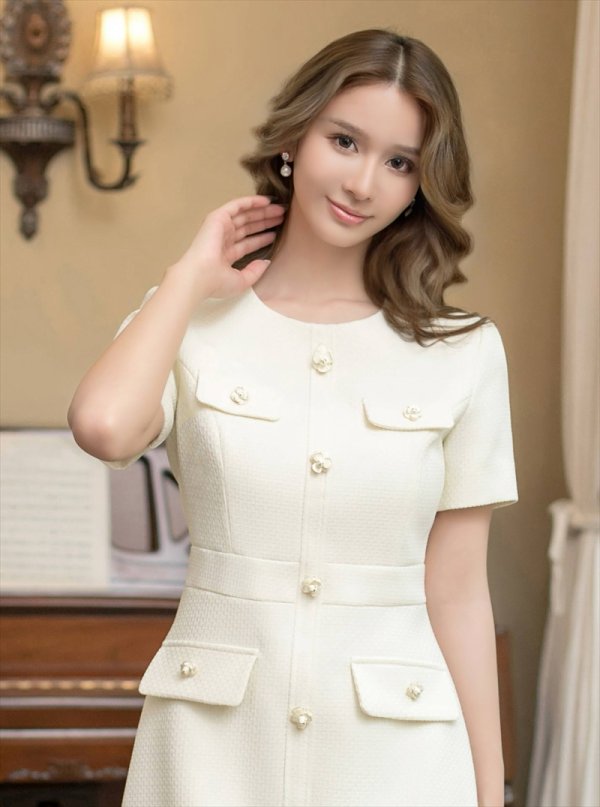 画像11: [送料無料][ERUKEI]ブラック・ホワイト・ピンク・ネイビー・ワインレッド・半袖・Aライン・お花ボタン・ミニドレス・ワンピース[即日発送][大きいサイズあり] (11)