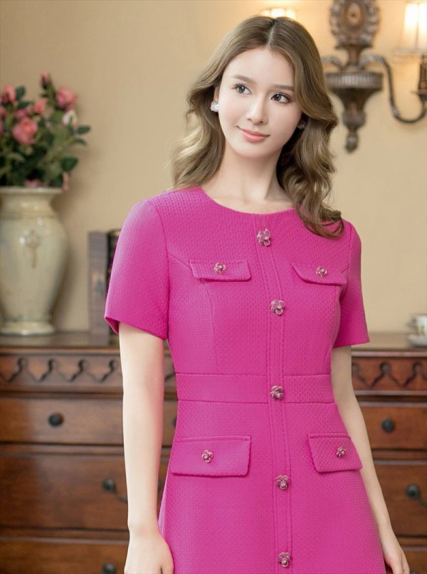 画像10: [送料無料][ERUKEI]ホワイト・ピンク・ブラック・ネイビー・ワインレッド・半袖・Aライン・お花ボタン・ミニドレス・ワンピース[即日発送][大きいサイズあり] (10)