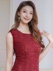 画像10: [送料無料][ERUKEI]ワインレッド・レッド・ブルー・ツイード・ノースリーブ・切り替え・Aライン・ミディアムドレス・ワンピース[即日発送][大きいサイズあり] (10)