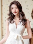 画像10: [送料無料][ERUKEI]ブラック・ホワイト・ワインレッド・総レース・Vネック・ノースリーブ・リボンベルト・膝丈・ミディアムドレス・ワンピース[即日発送][大きいサイズあり] (10)