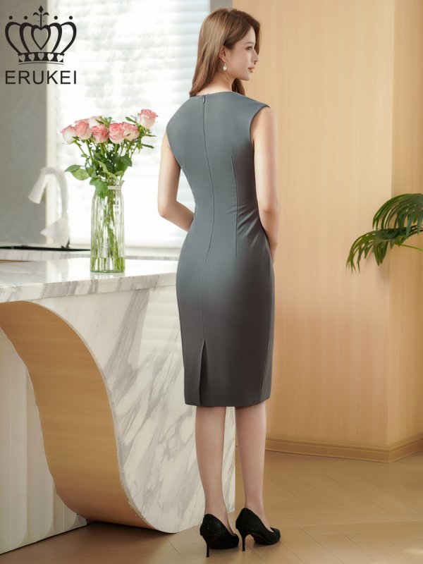 画像3: [送料無料][ERUKEI]グレー・ホワイト・ワインレッド・ネイビー・シンプル・ワンカラー・ノースリーブ・タイト・ミディアムドレス・ワンピース[即日発送][大きいサイズあり] (3)