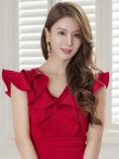 画像18: [送料無料][ERUKEI]ネイビー・ベージュ・グリーン・ワインレッド・ピンク・ブルー・Vネック・フリル袖 ・タイト・ミニドレス・ワンピース[即日発送][大きいサイズあり] (18)
