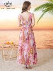 画像3: [送料無料][GINZA COUTURE]ピンク・ペイント柄・プリント・シフォン・スクエアネック・ノースリーブ・Aライン・フレア・マキシ丈・ミディアムドレス・ワンピース[即日発送][大きいサイズあり] (3)