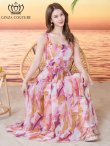 画像6: [送料無料][GINZA COUTURE]ピンク・ペイント柄・プリント・シフォン・スクエアネック・ノースリーブ・Aライン・フレア・マキシ丈・ミディアムドレス・ワンピース[即日発送][大きいサイズあり] (6)