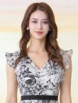 画像4: [送料無料][GINZA COUTURE]ブラック・ネイビー・トワルドジュイ・プリント・Vネック・フリルスリーブ・切替・Aライン・フレア・ミディアムドレス・ワンピース[即日発送][大きいサイズあり] (4)