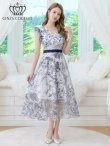 画像8: [送料無料][GINZA COUTURE]ブラック・ネイビー・トワルドジュイ・プリント・Vネック・フリルスリーブ・切替・Aライン・フレア・ミディアムドレス・ワンピース[即日発送][大きいサイズあり] (8)