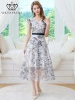画像11: [送料無料][GINZA COUTURE]ブラック・ネイビー・トワルドジュイ・プリント・Vネック・フリルスリーブ・切替・Aライン・フレア・ミディアムドレス・ワンピース[即日発送][大きいサイズあり] (11)