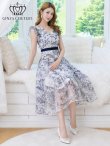画像12: [送料無料][GINZA COUTURE]ブラック・ネイビー・トワルドジュイ・プリント・Vネック・フリルスリーブ・切替・Aライン・フレア・ミディアムドレス・ワンピース[即日発送][大きいサイズあり] (12)