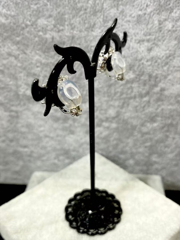 画像3: [ジュエリー][イヤリング]シルバー・クリアストーン・ビジュー・フラワーモチーフ・イヤリング[即日発送] (3)