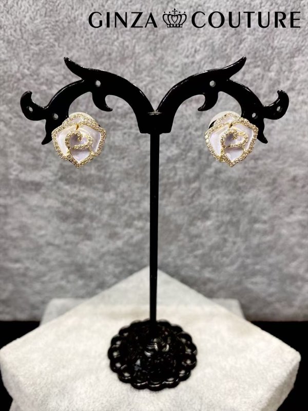 画像5: [ジュエリー][イヤリング]ゴールド×ブラック・ゴールド×ホワイト・フラワーモチーフ・ラインストーン・イヤリング[即日発送] (5)