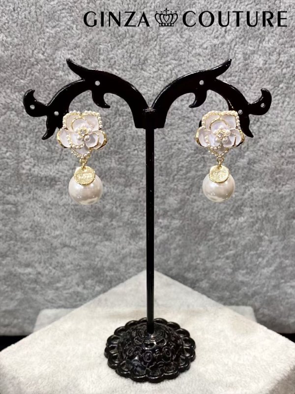 画像5: [ジュエリー][イヤリング]ゴールド×ブラック・ゴールド×ホワイト・フラワーモチーフ・ラインストーン・パール・イヤリング[即日発送] (5)