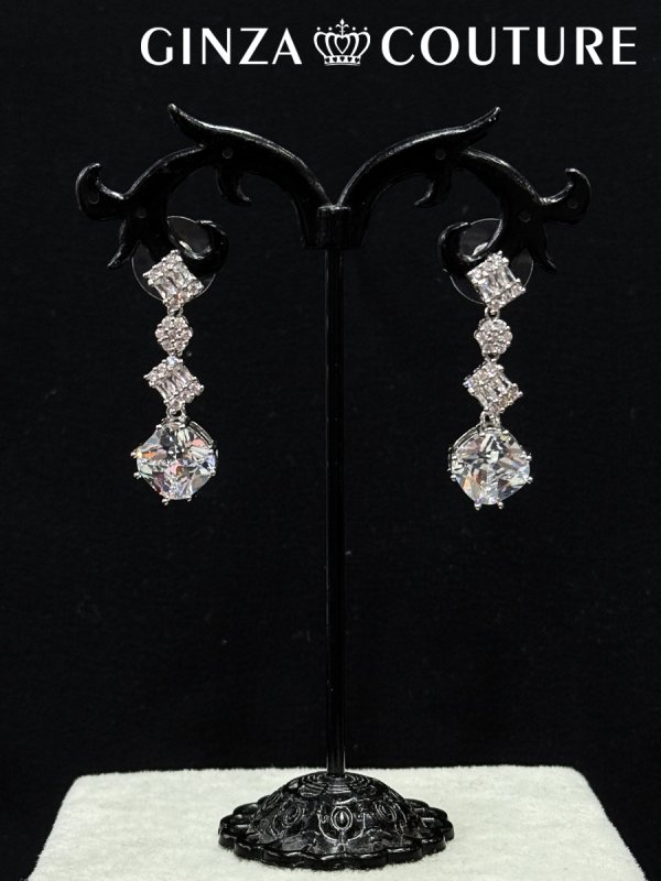 画像3: [アクセサリーセット]シルバー・ビジュー・スクエアカット・ストーン・ネックレス・ピアス・ブレスレット・リング・アクセサリーセット[即日発送] (3)