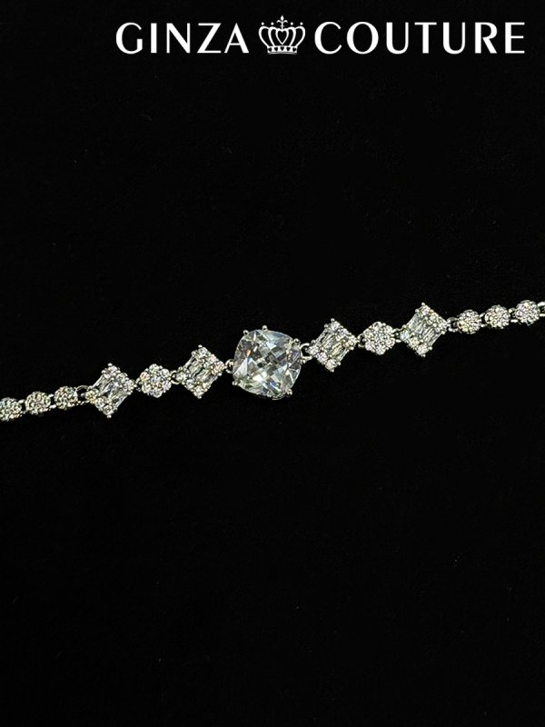 画像4: [アクセサリーセット]シルバー・ビジュー・スクエアカット・ストーン・ネックレス・ピアス・ブレスレット・リング・アクセサリーセット[即日発送] (4)