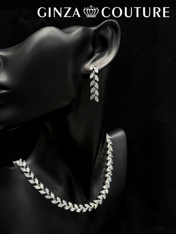 画像4: [アクセサリーセット]シルバー・ビジュー・ストーン・ネックレス・ピアス・アクセサリーセット[即日発送] (4)