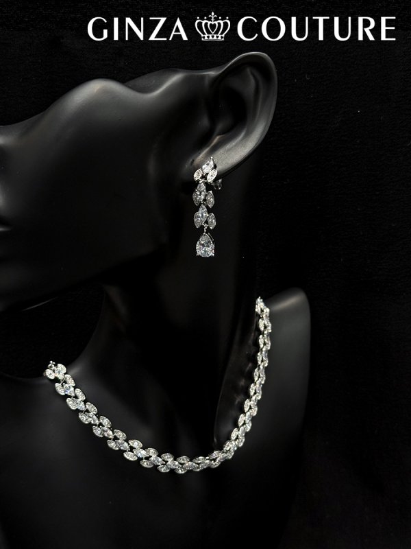 画像4: [アクセサリーセット]シルバー・ビジュー・ストーン・ネックレス・ピアス・アクセサリーセット[即日発送] (4)