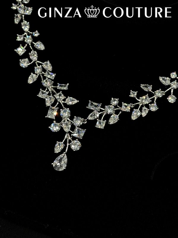 画像2: [アクセサリーセット]シルバー・ビジュー・ストーン・ネックレス・ピアス・アクセサリーセット[即日発送] (2)