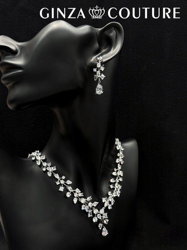 画像4: [アクセサリーセット]シルバー・ビジュー・ストーン・ネックレス・ピアス・アクセサリーセット[即日発送] (4)