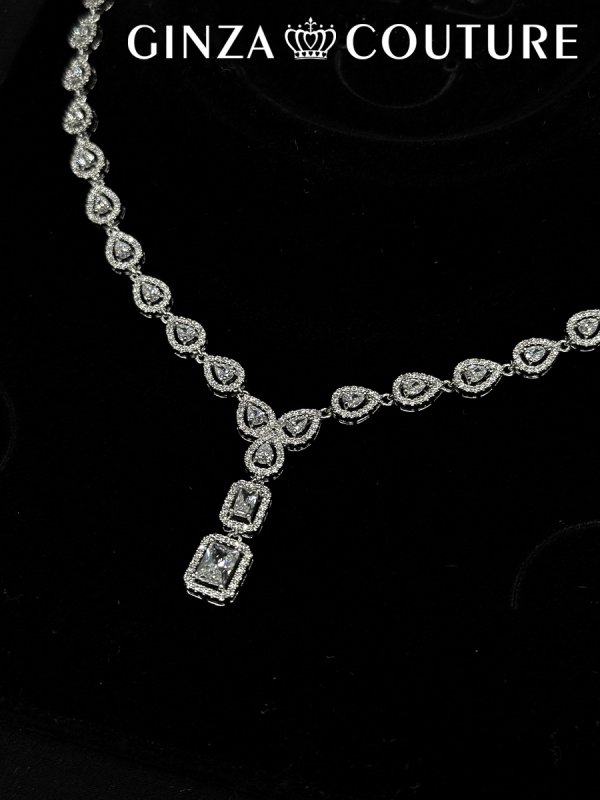 画像2: [アクセサリーセット]ゴールド・シルバー・ビジュー・スクエアカット・ストーン・ネックレス・ピアス・アクセサリーセット[即日発送] (2)