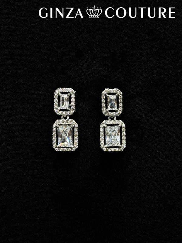 画像3: [アクセサリーセット]ゴールド・シルバー・ビジュー・スクエアカット・ストーン・ネックレス・ピアス・アクセサリーセット[即日発送] (3)