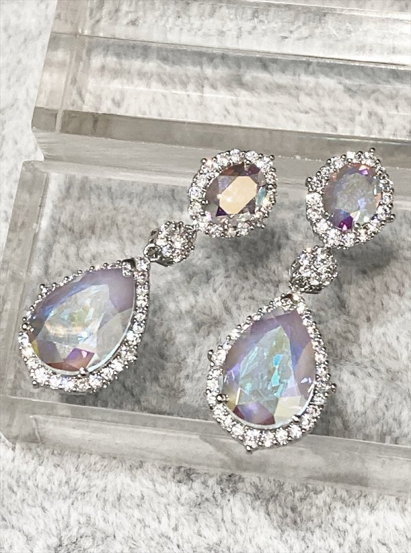 画像4: [ジュエリー][ピアス]シルバー×オーロラ・キラキラ・ドロップストーン・ゴージャス・スタッドピアス[即日発送] (4)