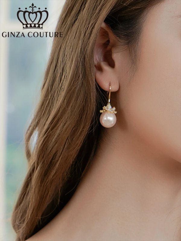 画像3: [ジュエリー][ピアス]ゴールド×ホワイト・ゴールド×ピンク・パール・ストーン・フックピアス[即日発送] (3)