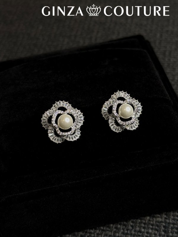 画像1: [ジュエリー][ピアス]シルバー・ストーン・パール・ゴージャス・スタッドピアス[即日発送] (1)