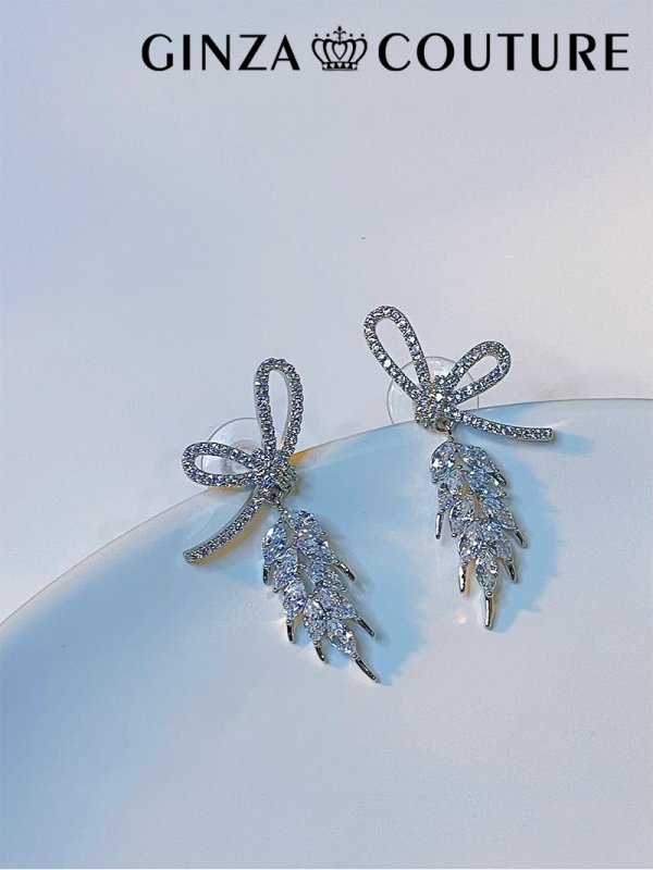 画像2: [ジュエリー][ピアス]シルバー・ストーン・リボン・スタッドピアス[即日発送] (2)