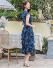画像10: [送料無料][SETTAN]ホワイト×ブルー・ブラック×ブルー・ブラック×イエロー・フラワープリント・ティアード・フリル・プチハイネック・ミディアムドレス・ワンピース[即日発送][大きいサイズあり] (10)