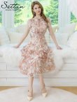 画像6: [送料無料][SETTAN]ピンク×アイボリー・花柄・シフォン・フリルスリーブ・プチハイネック・ティアード・Aライン・ミディアムドレス・ワンピース[即日発送][大きいサイズあり] (6)