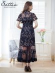 画像9: [送料無料][SETTAN]ワインレッド・ネイビー・ブルー・ホワイト・グリーン・ブラウン・総レース・シースルー・首元リボン・ミディアムドレス・ワンピース[即日発送][大きいサイズあり] (9)