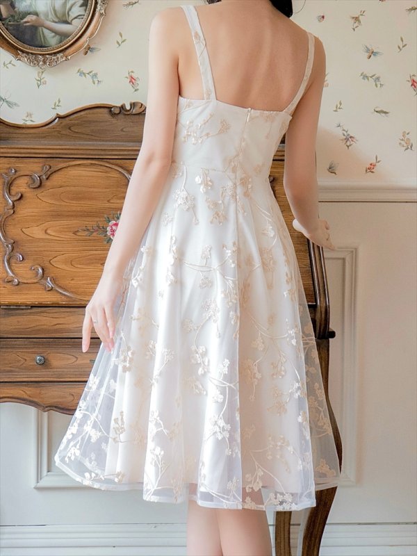 画像3: [SETTAN]ベージュ・刺繍・ノースリーブ・エレガント・Aライン・ミニドレス・ワンピース[即日発送][大きいサイズあり] (3)