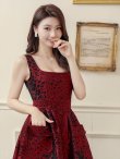 画像4: [送料無料][GINZA COUTURE]レッド・オレンジ・ピンク・ブラック・レオパード柄・ジャガード・ポケット付き・フレア・Aライン・ノースリーブ・ミディアムドレス・ワンピース[即日発送][大きいサイズあり] (4)