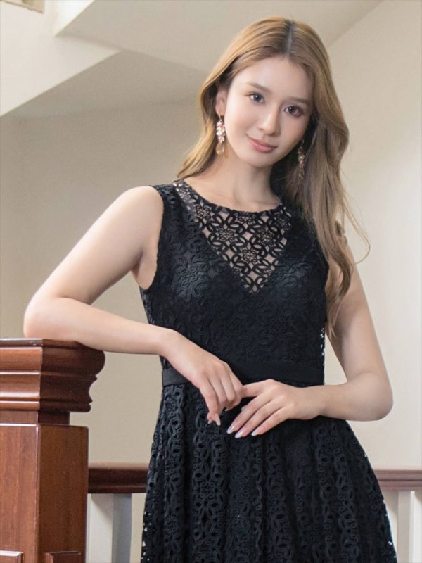 画像4: [送料無料][SETTAN]ブラック・ホワイト・総レース・ノースリーブ・Aライン・ロングドレス[即日発送][大きいサイズあり] (4)