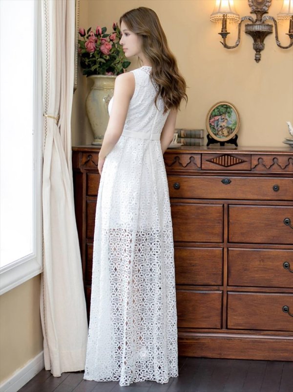 画像9: [送料無料][SETTAN]ブラック・ホワイト・総レース・ノースリーブ・Aライン・ロングドレス[即日発送][大きいサイズあり] (9)