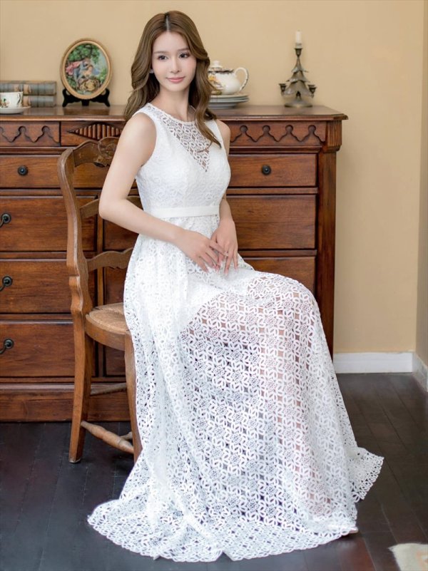 画像11: [送料無料][SETTAN]ブラック・ホワイト・総レース・ノースリーブ・Aライン・ロングドレス[即日発送][大きいサイズあり] (11)