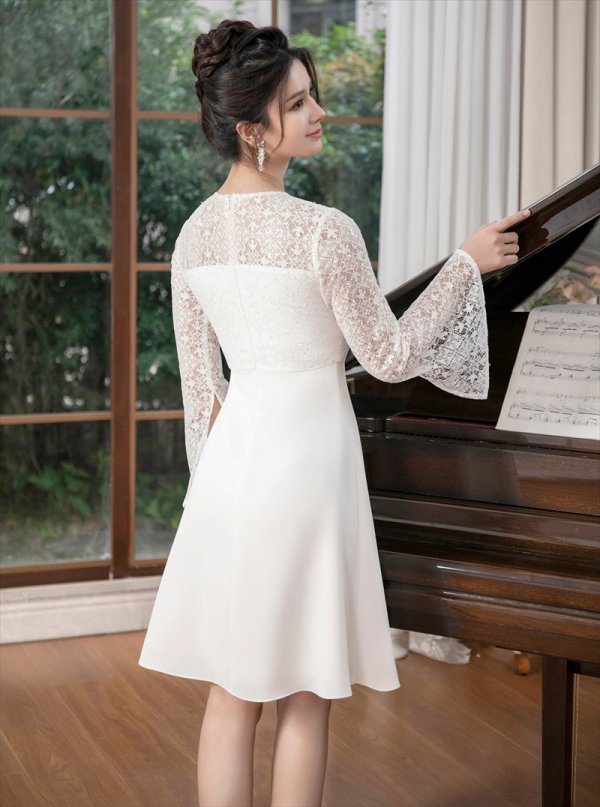 画像3: [送料無料][SETTAN]ホワイト・ロングスリーブ・レース・スパンコール・シンプル・Aライン・ミニドレス・ワンピース[即日発送][大きいサイズあり] (3)